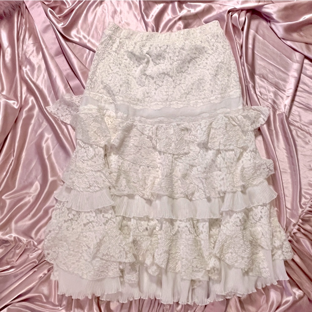 COTTAGECORE FAIRYCORE White Lace Maxi Skirt